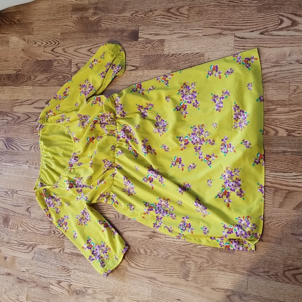 (XL) Floral Print Bohemian Statement Sleeves Flowy Peasant Vacation Resortwear